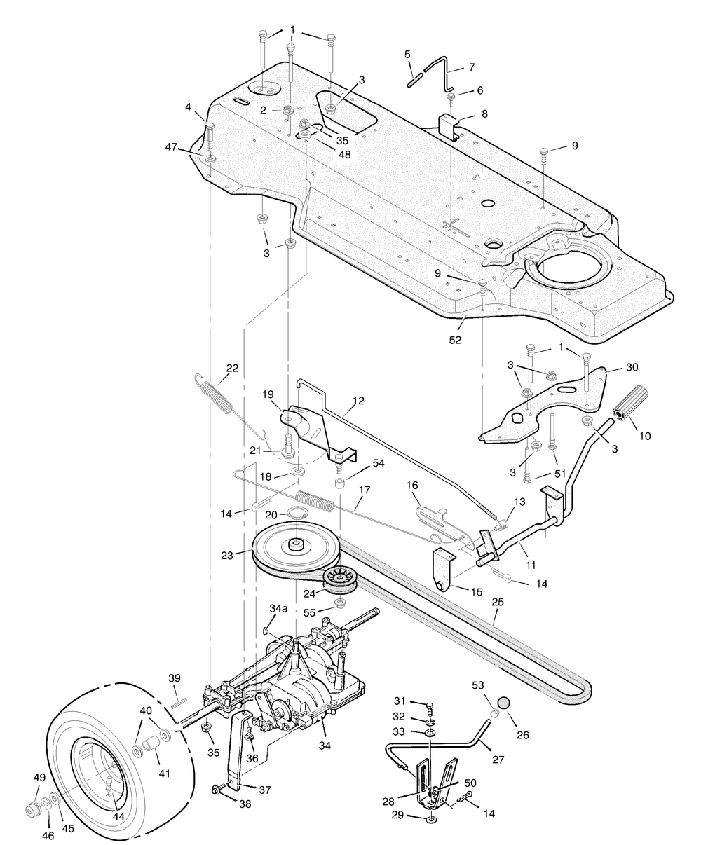 Motion Drive Diagram and Parts List for 387002X92NA 2004 Briggs and Stratton Lawn Tractor